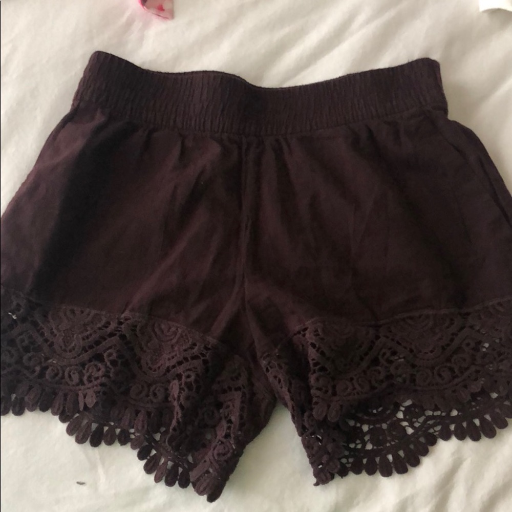 Maroon lace trimmed shorts